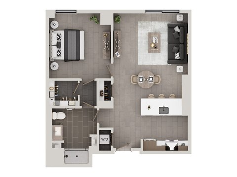 Floor plan for 1 bed, 1 bath, 716 sqft